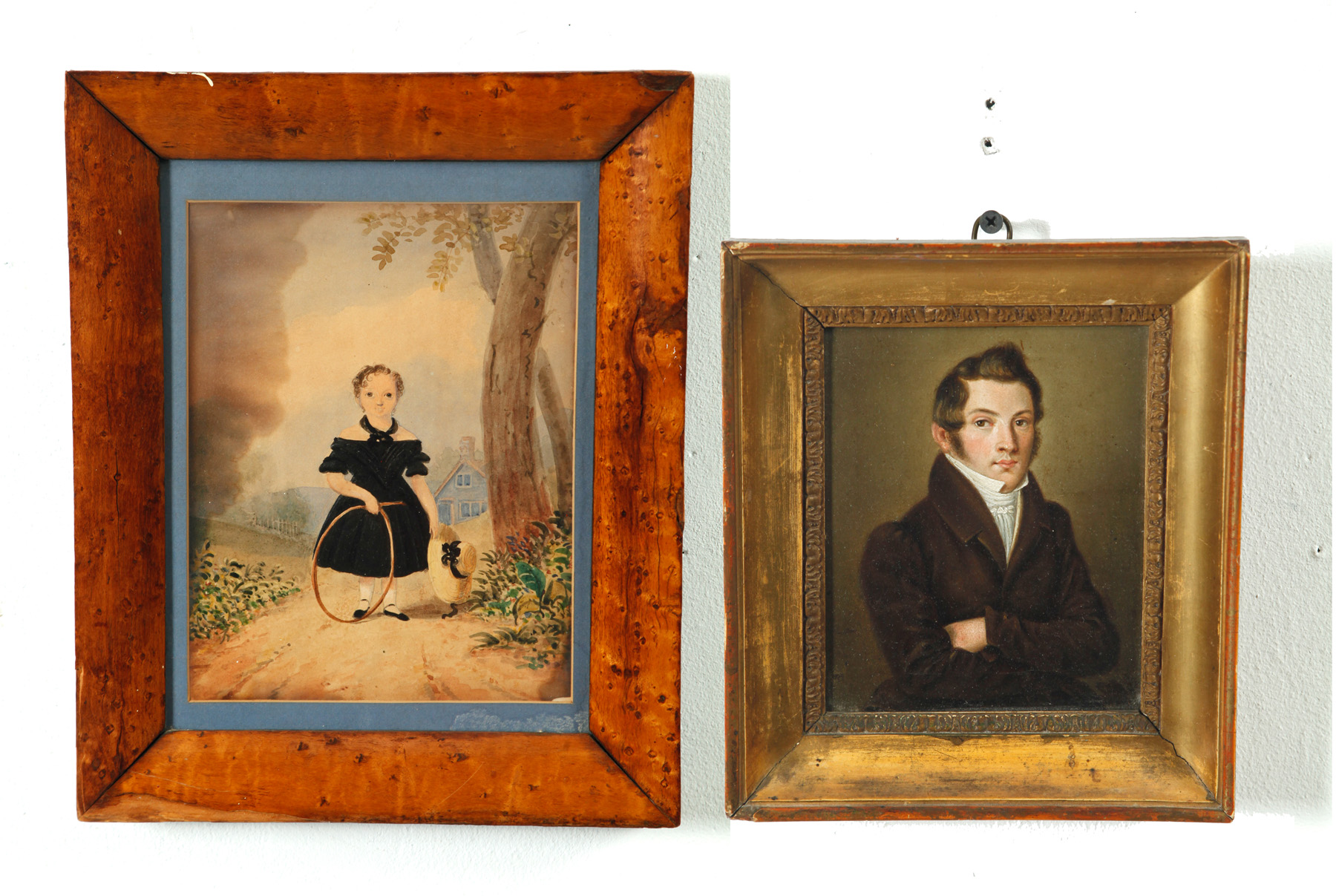 Appraisal: TWO PORTRAIT PAINTINGS Probably England mid th century Watercolor of