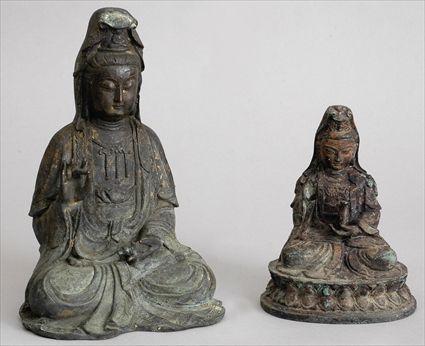 Appraisal: TWO BRONZE FIGURES OF BUDDHA Both in sitting position with