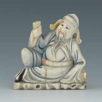 Appraisal: An Ivory Carving of a Man Hotai with the Elixir