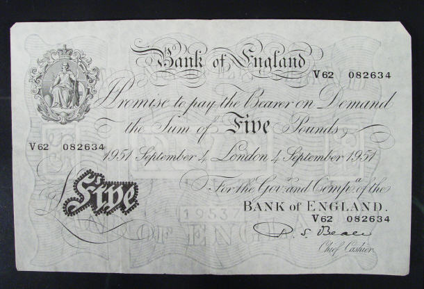 Appraisal: White Bank of England note Beale No V