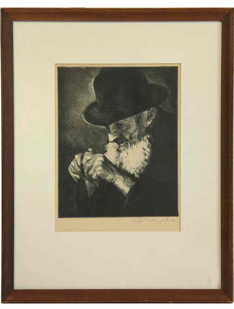 Appraisal: LITHOGRAPH -Depicting white bearded orthodox Jew in hat with hands