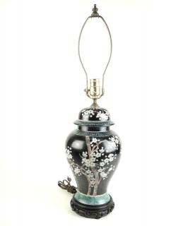 Appraisal: Japanese Floral Decorated Lamp Japanese floral decorated lamp H to