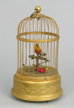 Appraisal: A French Mechanical Singing Bird in a Brass Cage The