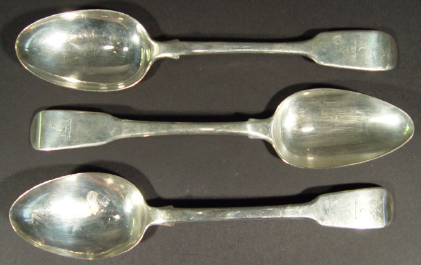 Appraisal: Two Georgian silver tablespoons and a similar Victorian tablespoon