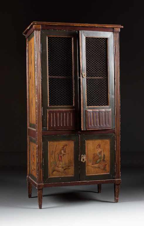 Appraisal: Louis XVI Provincial painted wood and wirework cabinet th century