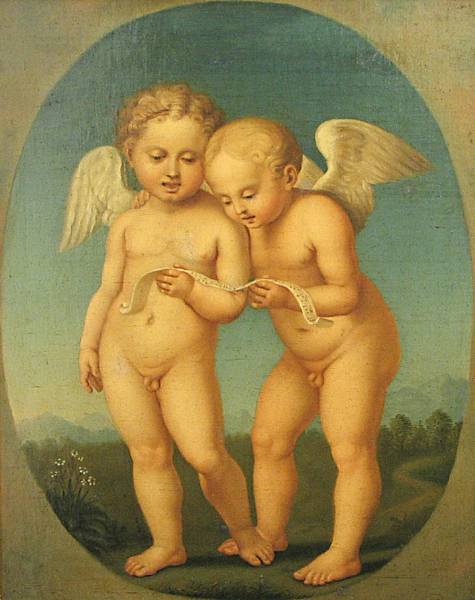 Appraisal: Italian School Two putti singing oil on canvas laid down