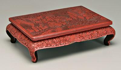 Appraisal: Chinese cinnabar lacquer table top carved with scholars and attendants