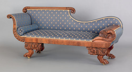 Appraisal: American classical mahogany recamier ca with an eagle carved footboard