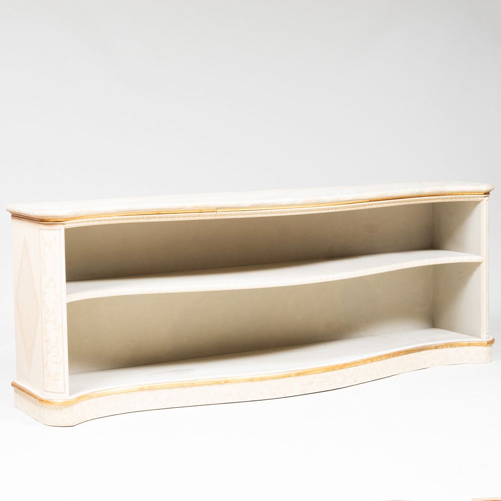 Appraisal: English White Painted Serpentine-Fronted Low Bookcase of Recent Manufacture x