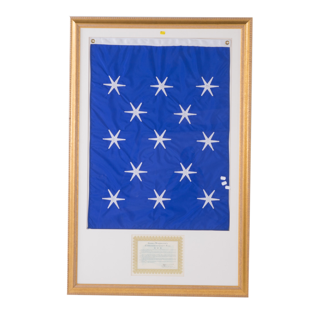 Appraisal: Framed commemorative flag George Washington Commander in Chief's flag matted