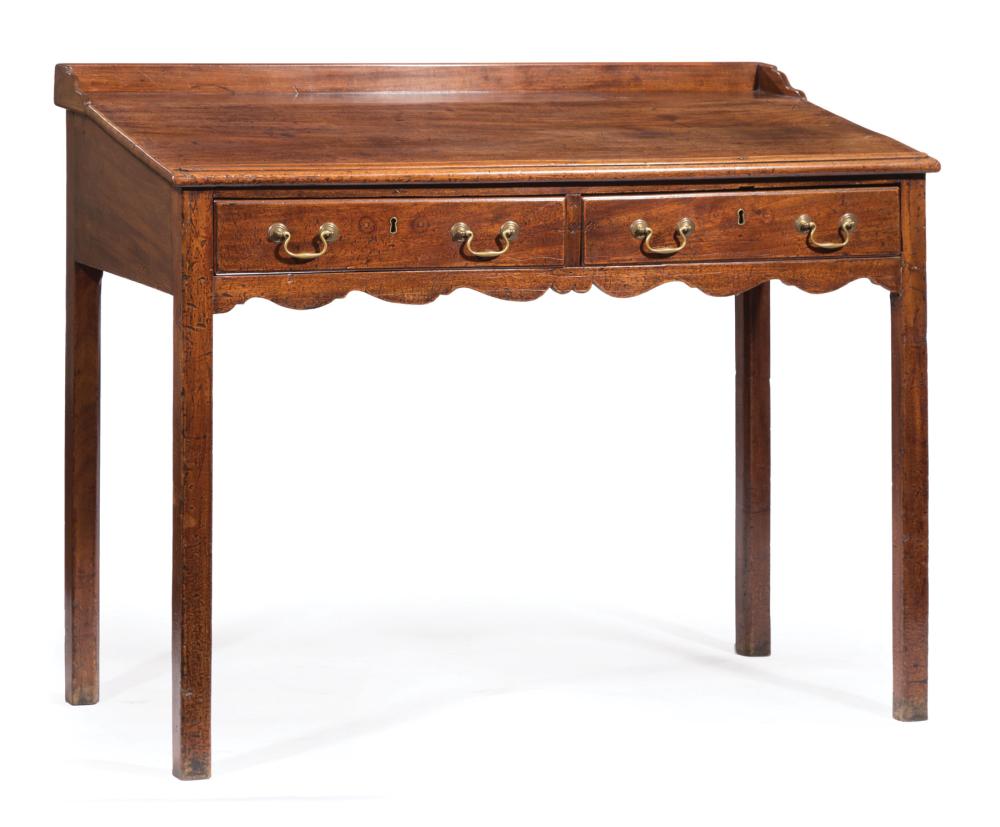 Appraisal: English Walnut Slant Top Desk galleried top ledged top two