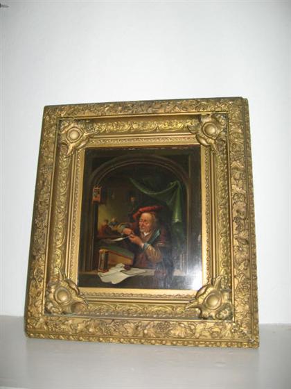 Appraisal: Flemish School th c Scribe in Window oil on metal