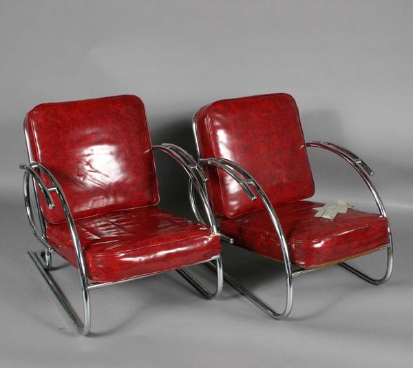 Appraisal: Pair modern design chrome chairs elliptical arm H x W