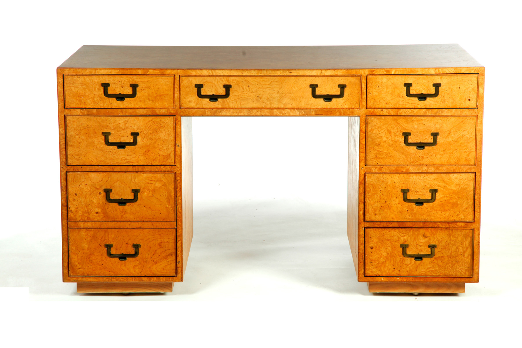 Appraisal: CAMPAIGN-STYLE DOUBLE PEDESTAL DESK BY JOHN WIDDICOMB American mid th