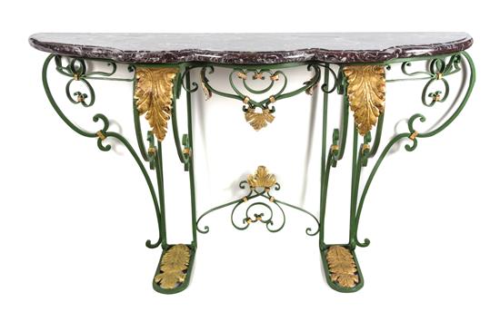 Appraisal: Sale Lot A Painted and Parcel Gilt Wrought Iron Console