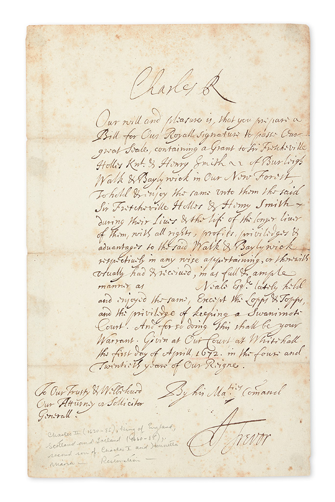 Appraisal: CHARLES II KING OF ENGLAND Letter Signed 'Charles R '