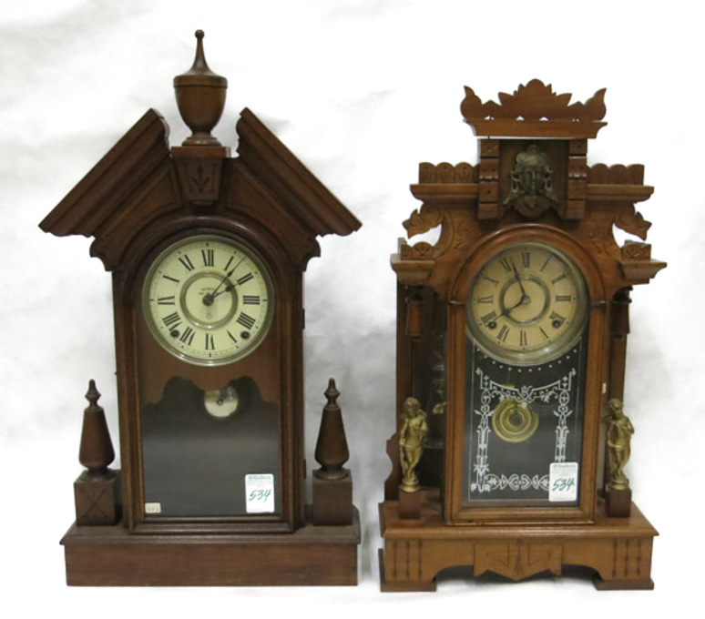 Appraisal: TWO AMERICAN VICTORIAN WALNUT CASE KITCHEN CLOCKS Seth Thomas patent