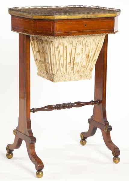 Appraisal: George III Rosewood Sewing Tablecirca with lightwood line inlays having