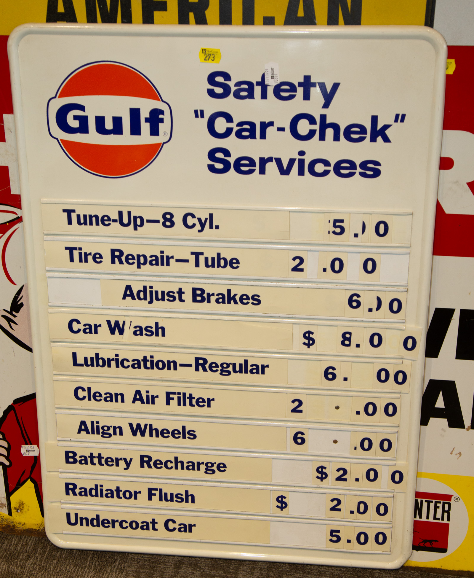 Appraisal: GULF PRINTED METAL SERVICE PRICE BOARD in H in W