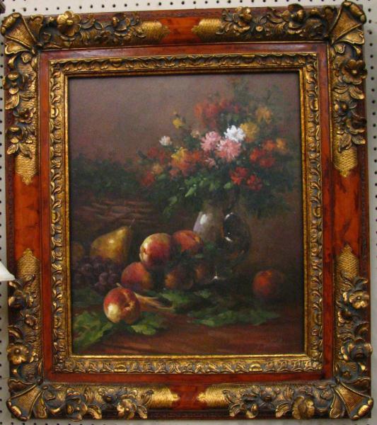 Appraisal: Framed Decorator Oil Painting Still Life depicting flowers in a