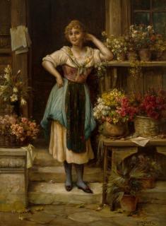 Appraisal: HANS ZATZKA AUSTRIAN - The Flower Vendor oil on canvas