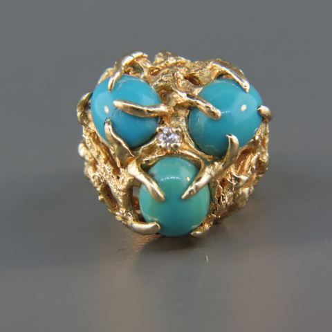 Appraisal: Turquoise Ring a trio of cabachons and diamond in k