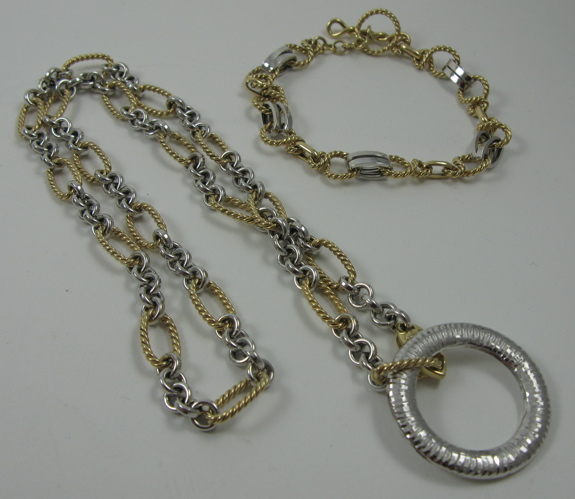 Appraisal: GOLD CHAIN NECKLACE AND BRACELET K white and yellow gold