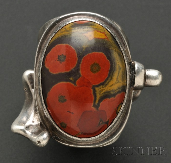 Appraisal: Important Sterling Silver and Poppy Jasper Ring Sam Kramer set