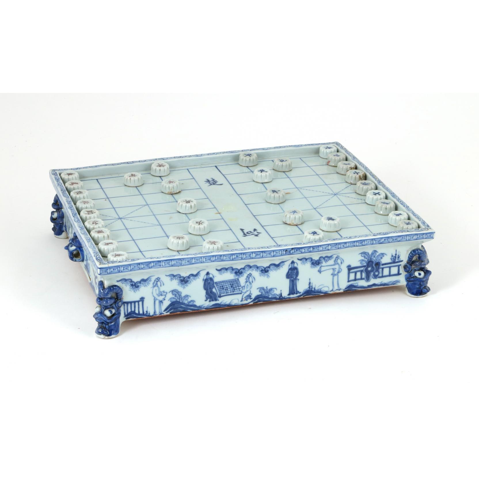 Appraisal: Porcelain Blue White Chinese Xiangqi Game a decorative porcelain raised