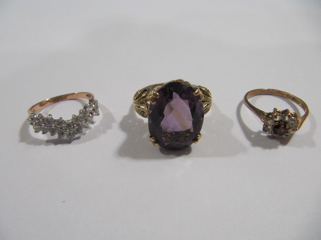 Appraisal: Lot comprising a ct gold cz set wishbone ring a