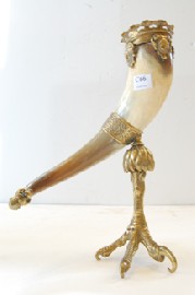 Appraisal: HORN AND BRASS VASE WITH EAGLE FOOT BASE TH CENTURY