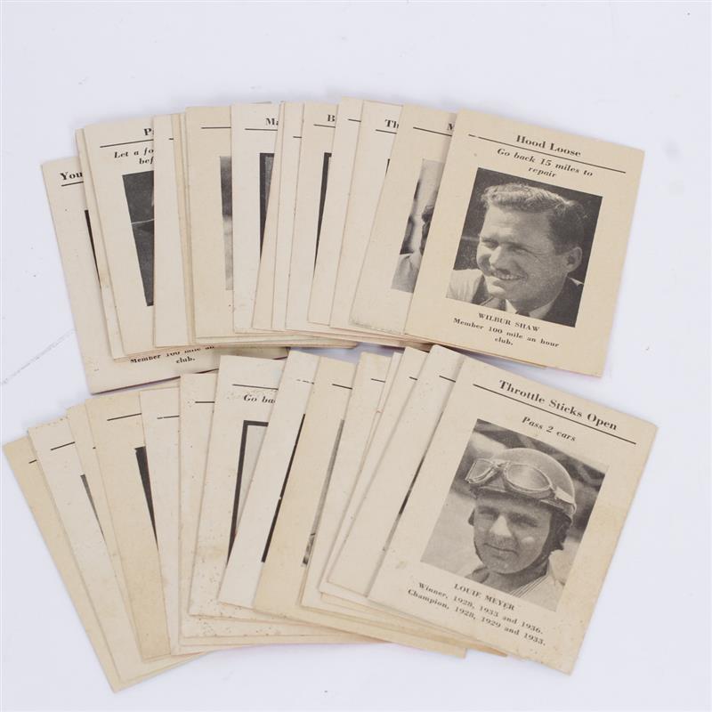 Appraisal: Set Pre-WWII Auto Racing Game Cards- drivers H x W