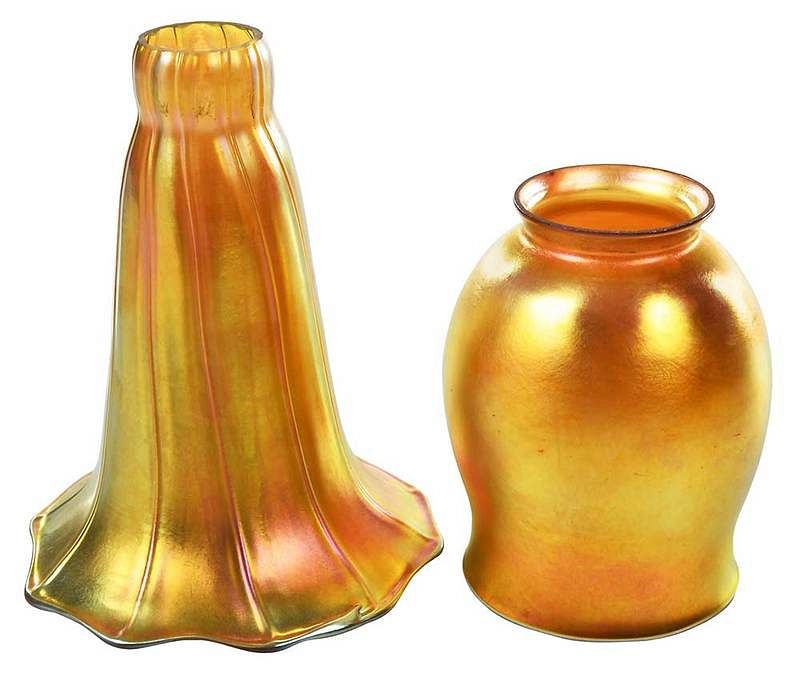 Appraisal: Gold Aurene Art Glass Shades Some Steuben American th century