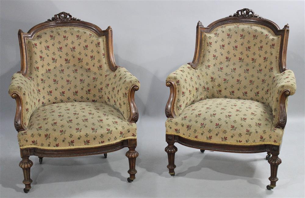 Appraisal: PAIR OF VICTORIAN WALNUT PARLOR CHAIRS circa with horn casters