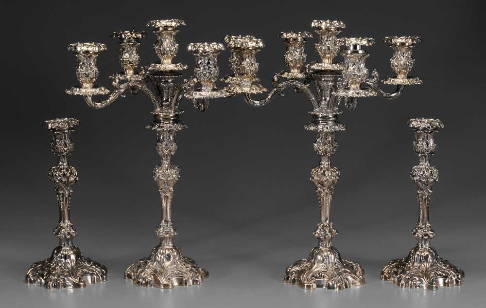 Appraisal: Set of Four Sterling Candelabra American four candlesticks with two