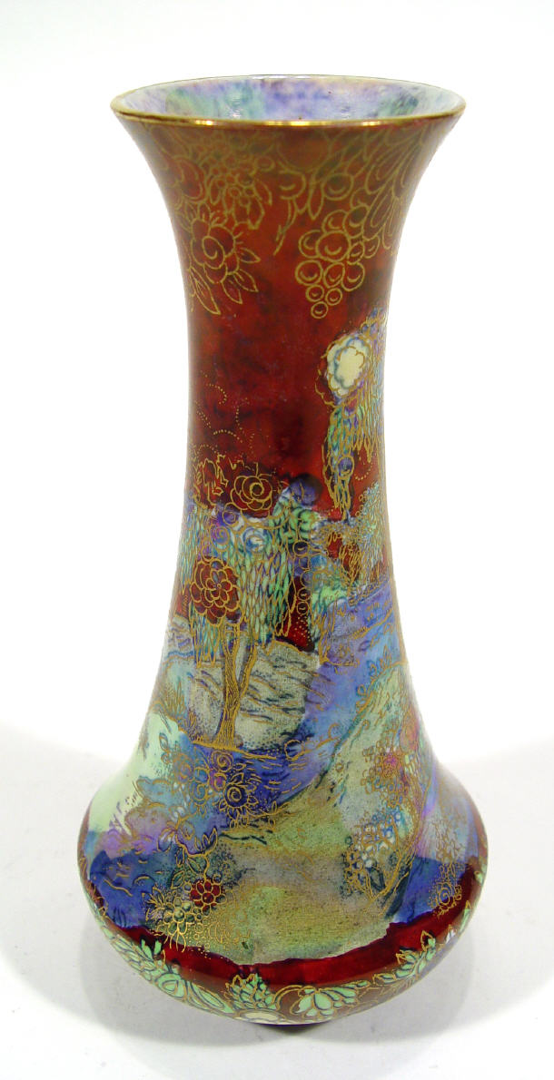 Appraisal: Norfolk pottery baluster vase hand painted and gilded within chinoiserie