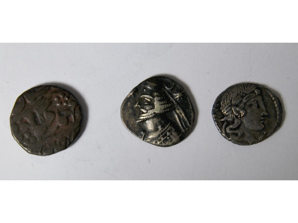 Appraisal: Two classical silver coins and a copper coin