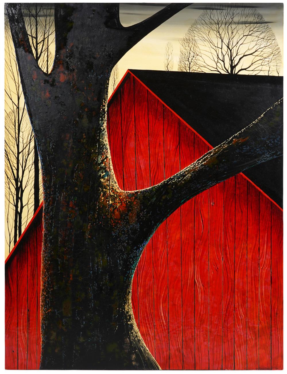 Appraisal: EYVIND EARLE 'THIS OLD BARN' OIL ON BOARDEyvind Earle American