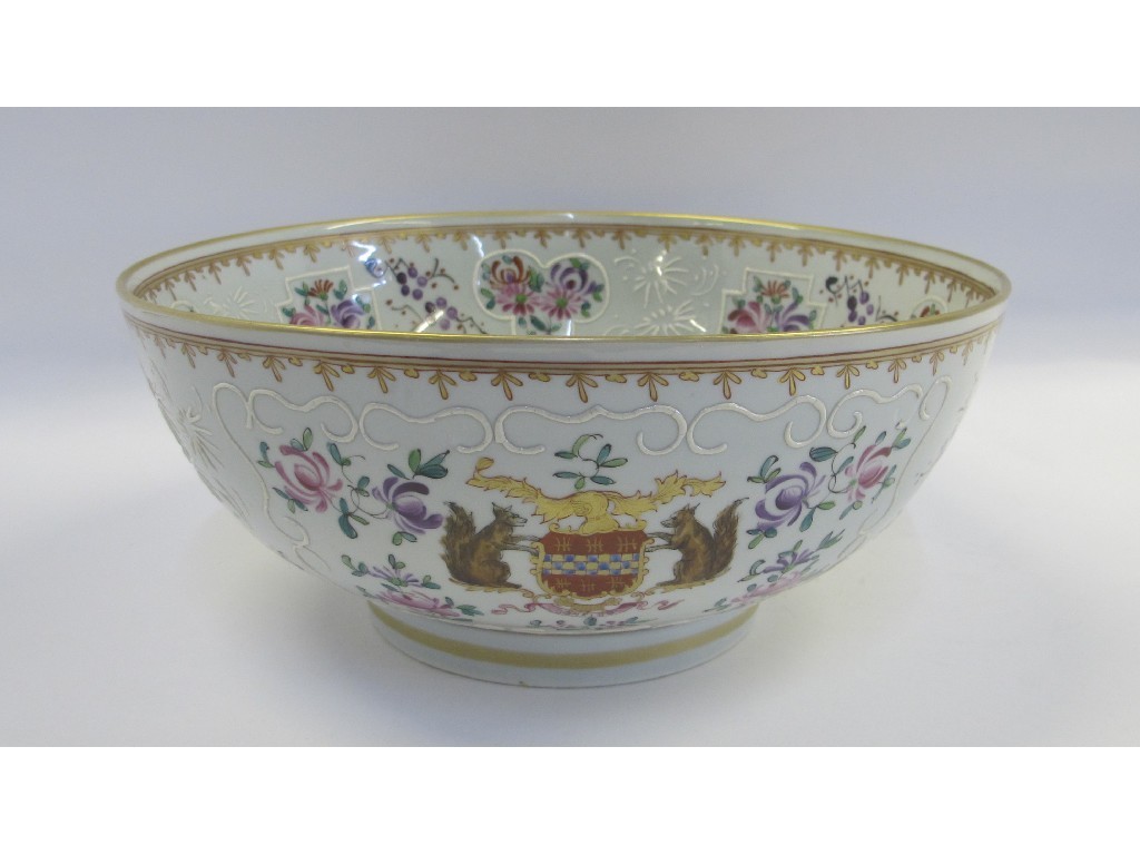 Appraisal: Chinese export armorial porcelain punch bowl painted with flowers