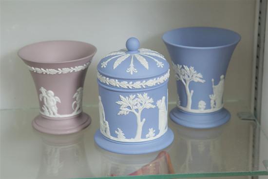 Appraisal: THREE PIECES OF WEDGWOOD JASPERWARE Including one Jasperware vase with