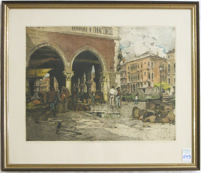 Appraisal: LUIGI KASIMIR ETCHING AND AQUATINT Austria - Venedig Fischmarkt Venice