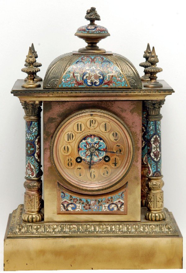 Appraisal: French mantle clock in champleve and brass case Works unmarked