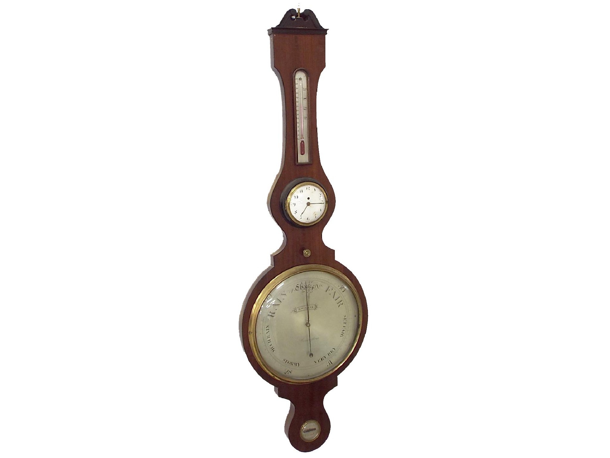 Appraisal: Large mahogany four glass banjo clock barometer the white enamel