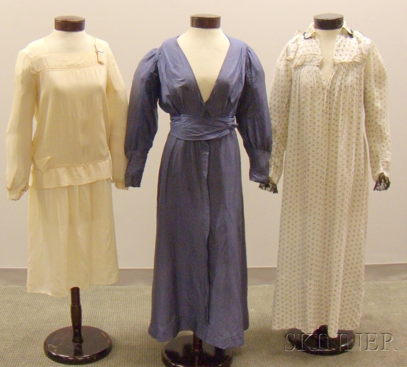 Appraisal: Three Early th Century Dresses including a printed white cotton