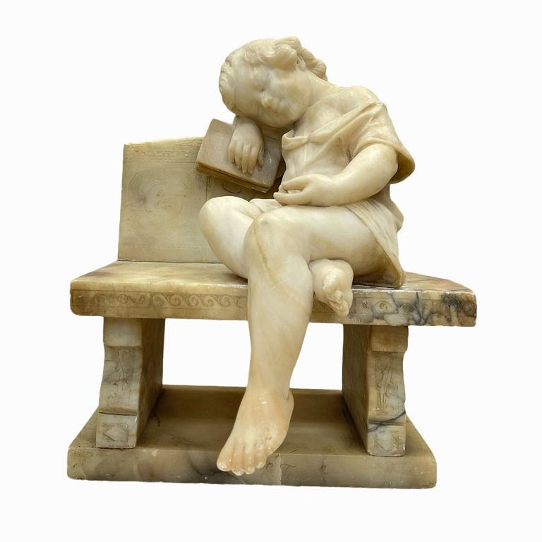 Appraisal: Contemporary White Marble Sculpture Sleeping child on a bench sculpture