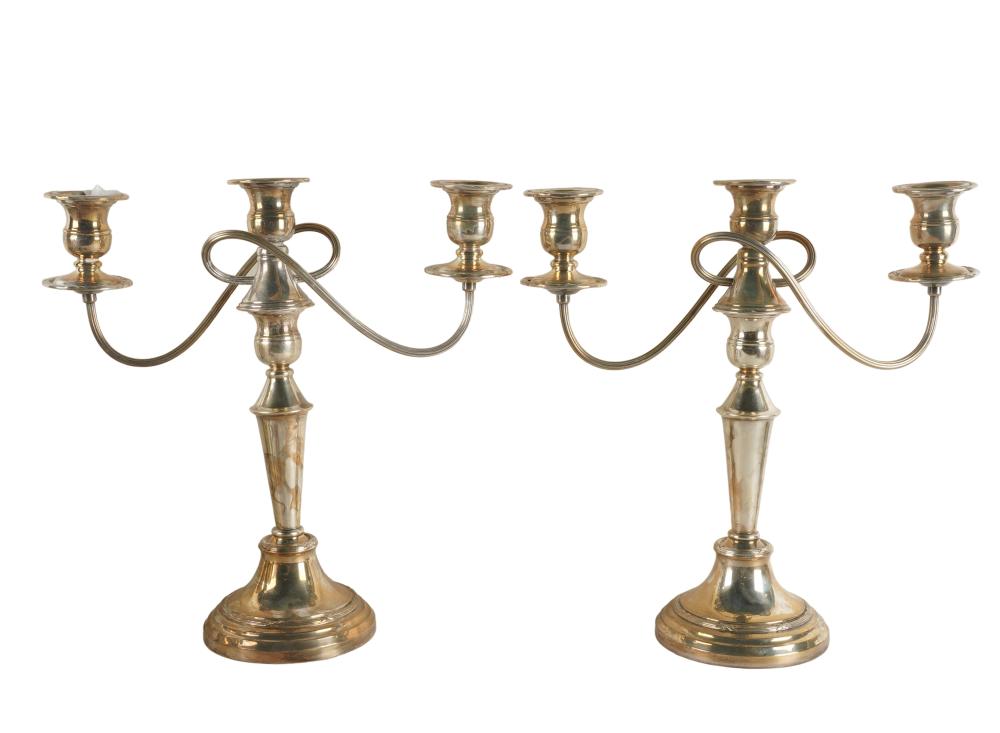 Appraisal: PAIR OF SILVERPLATE THREE-LIGHT CANDELABRAmaker's mark SW and S each