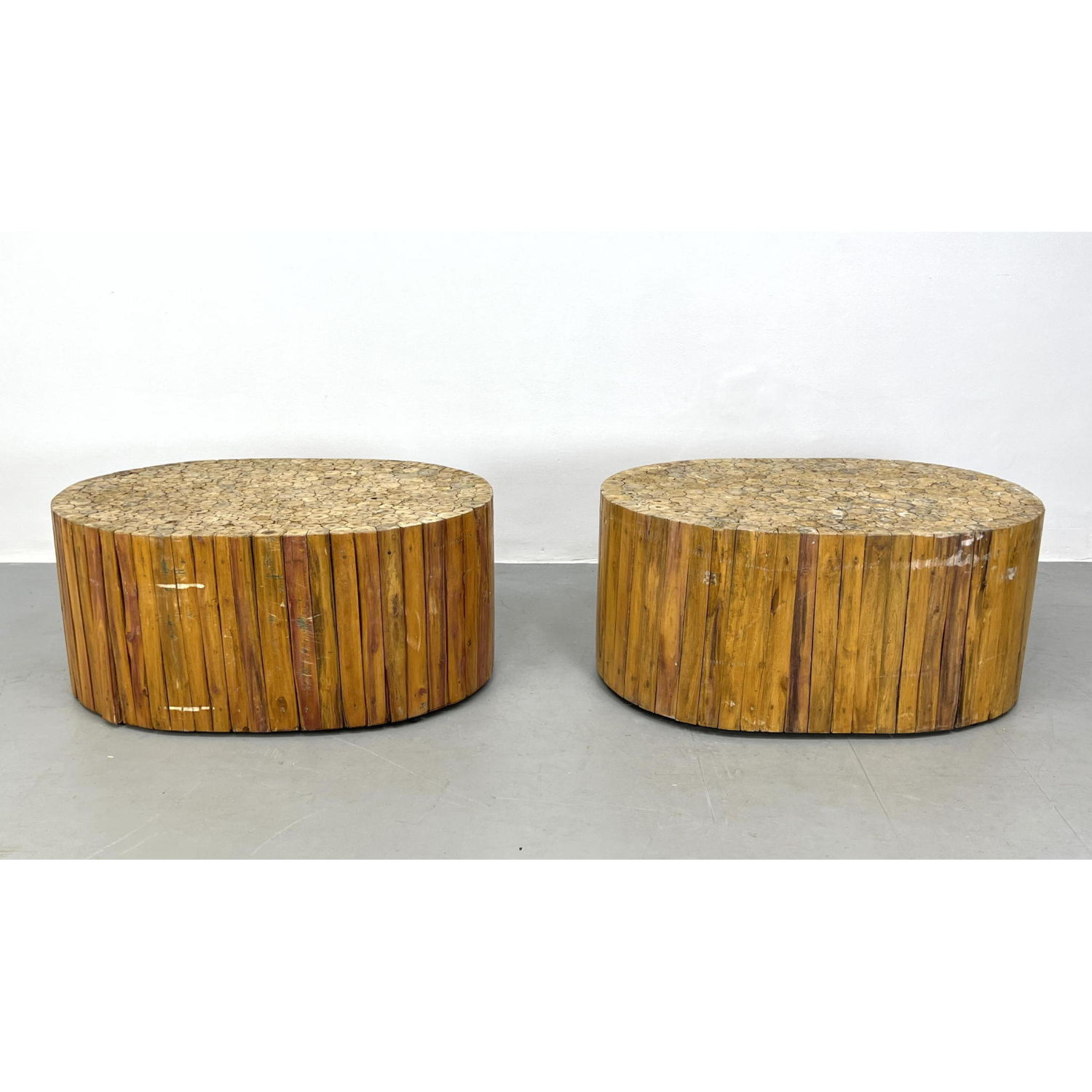 Appraisal: Pair Heavy Bundled Wood Occasional Tables Dimensions H inches W