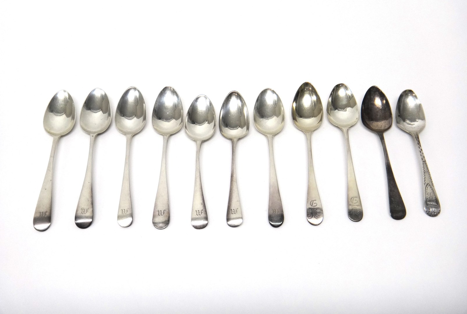 Appraisal: Eight silver Old English pattern teaspoons various dates all engraved