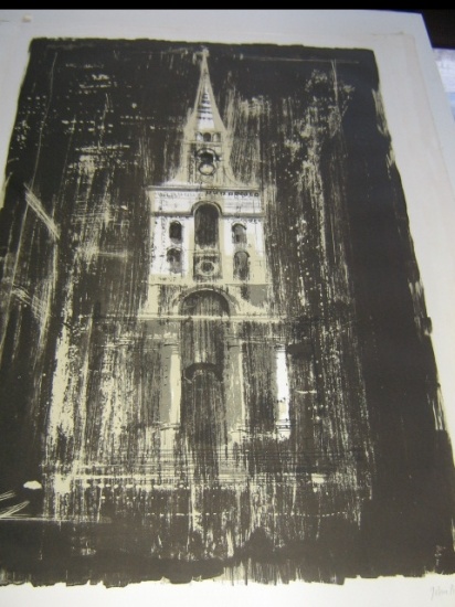 Appraisal: JOHN PIPER Christ Church Spitalfields Color lithograph x mm x