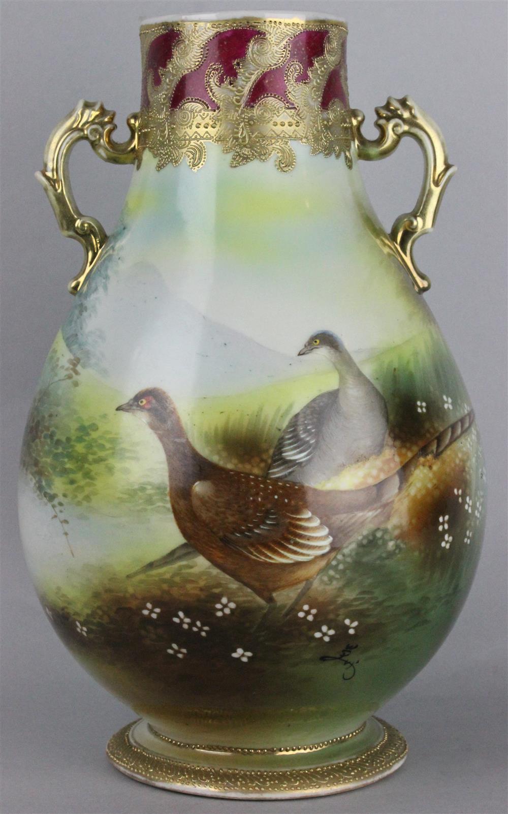 Appraisal: NIPPON HAND PAINTED VASE WITH BIRDS marked on base and